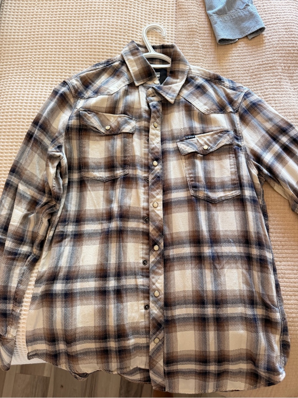 G-Star Long Sleeve Plaid Button-Down Shirt in Brown & Cream